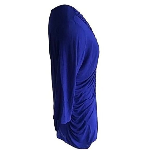 A New Approach Womens Ruched V-Neck Royal Blue 3/4 Sleeve Top Size Large - Picture 4 of 7
